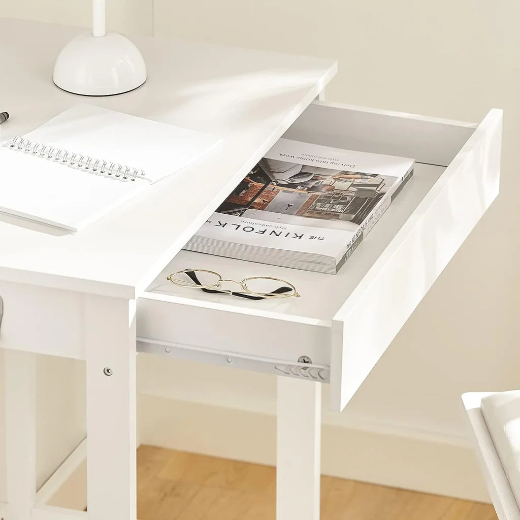 Small White Desk with Drawer and Hooks - Furniture