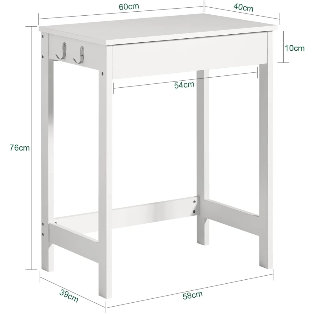 Small White Desk with Drawer and Hooks - Furniture