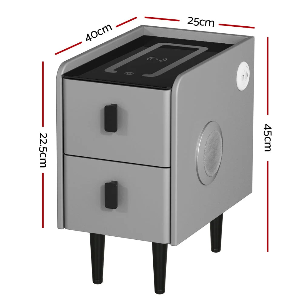 Smart Bedside Table 2 Drawers with Wireless Charging Ports