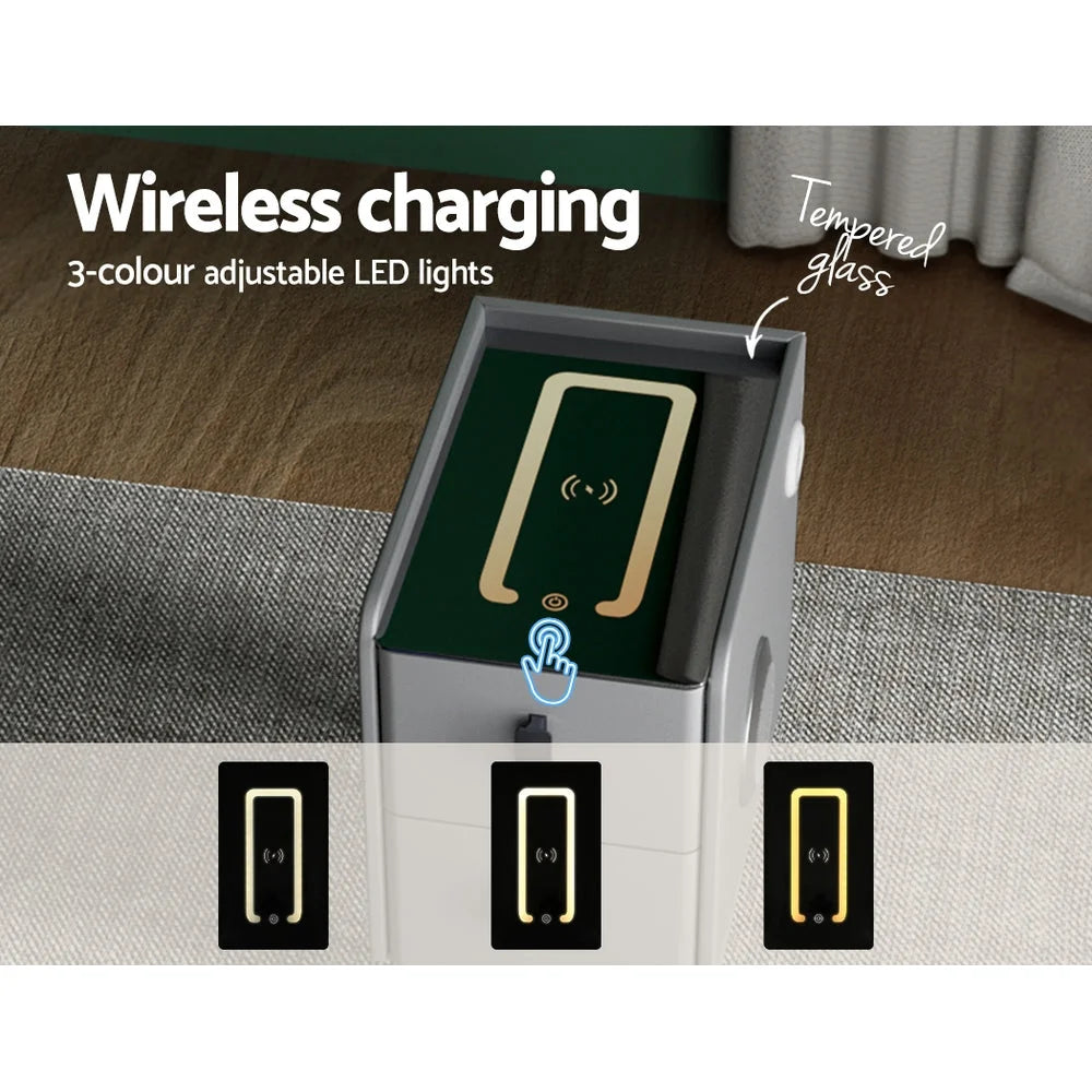 Smart Bedside Table 2 Drawers with Wireless Charging Ports
