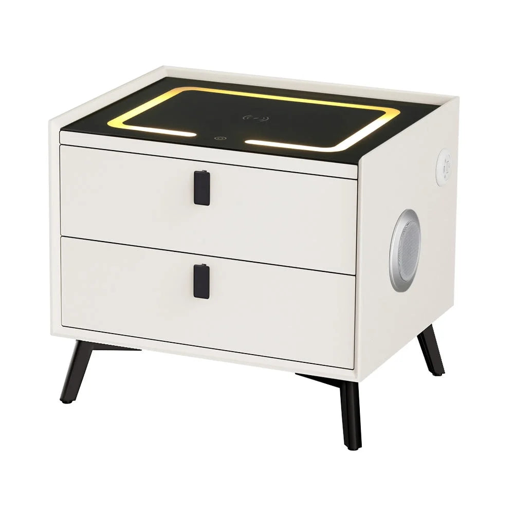 Smart Bedside Table 2 Drawers with Wireless Charging Ports