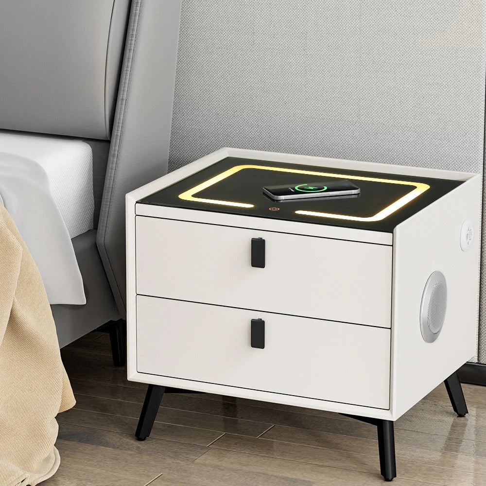 Smart Bedside Table 2 Drawers with Wireless Charging