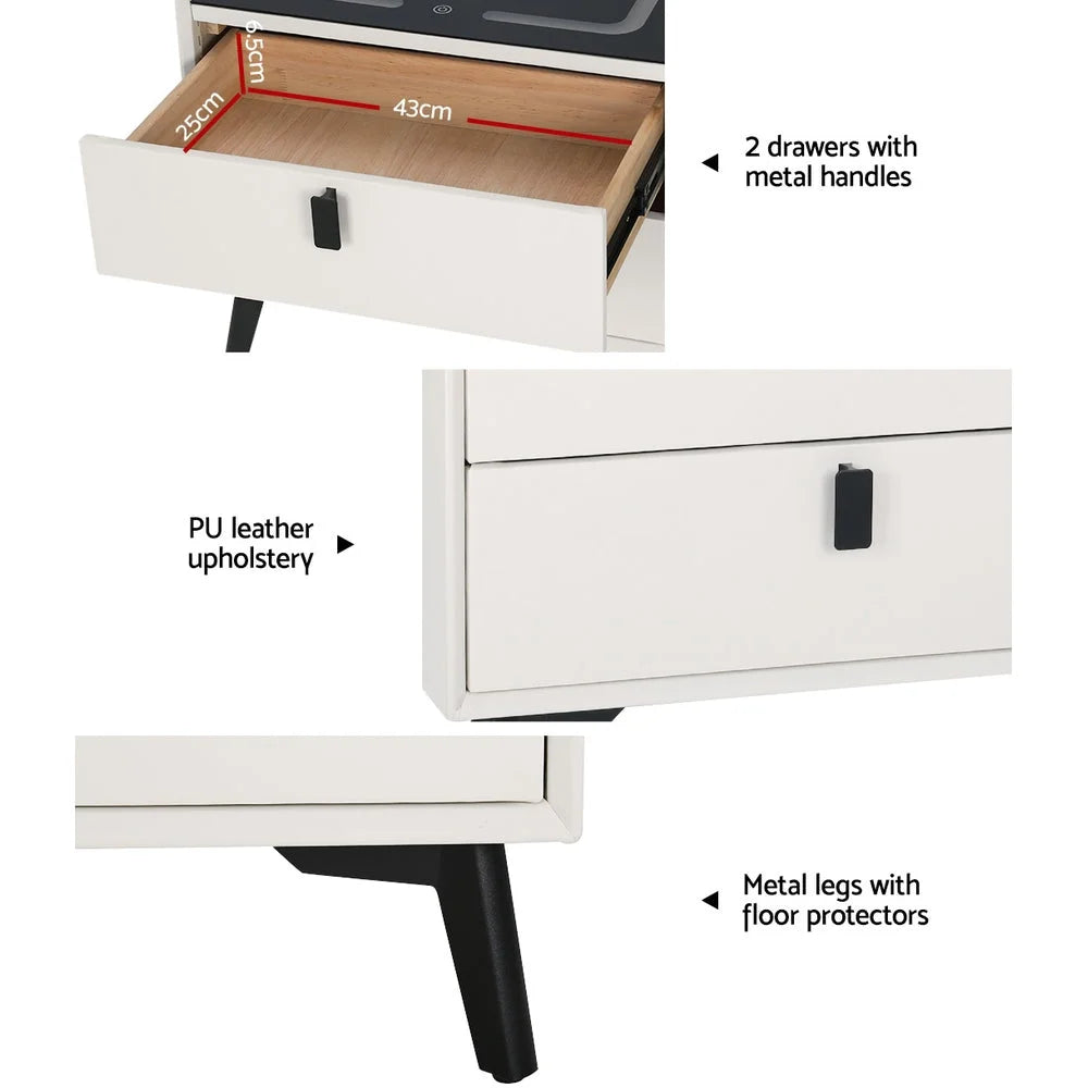 Smart Bedside Table 2 Drawers with Wireless Charging Ports