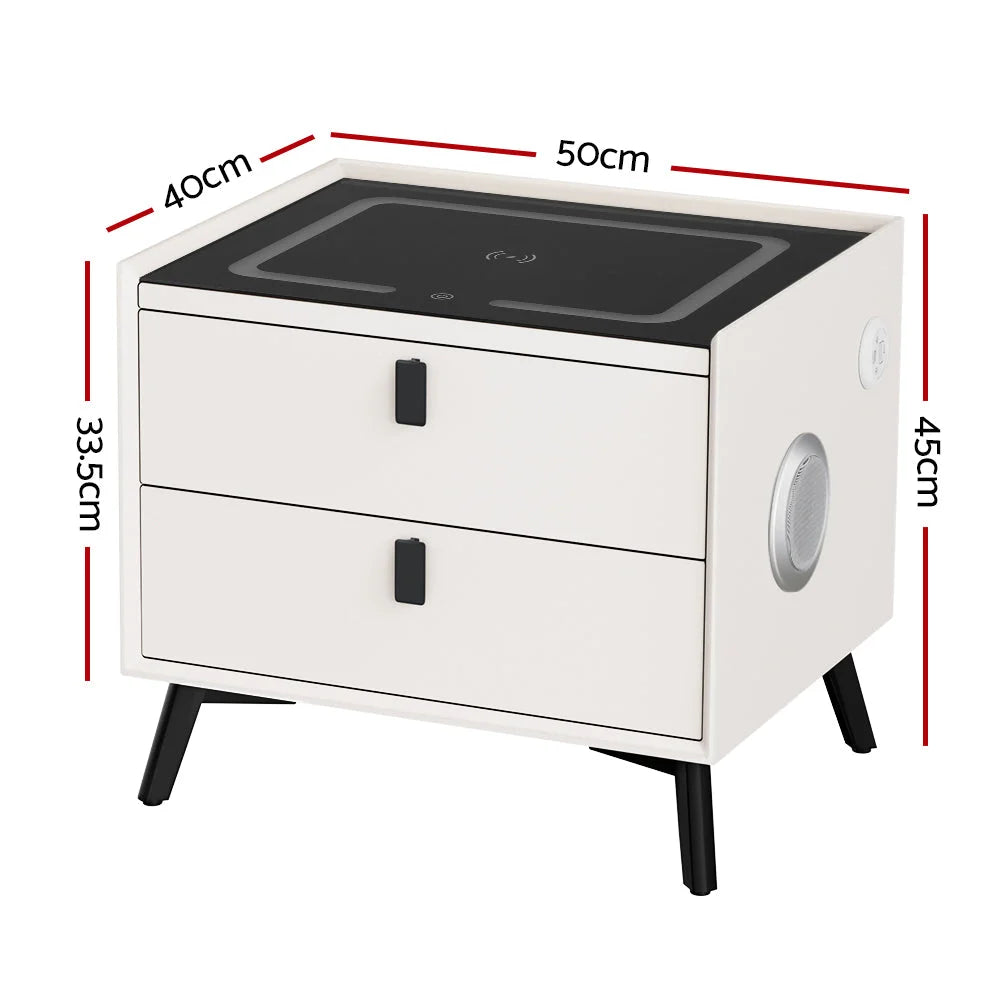 Smart Bedside Table 2 Drawers with Wireless Charging Ports LED