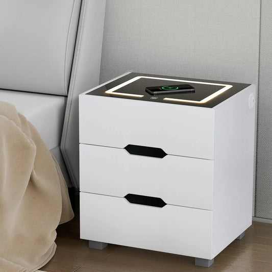 Smart Bedside Table 3 Drawers with Wireless Charging Ports