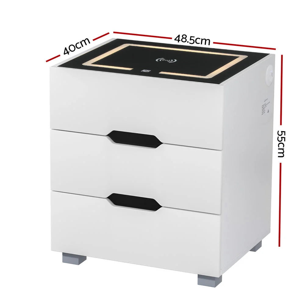 Smart Bedside Table 3 Drawers with Wireless Charging Ports