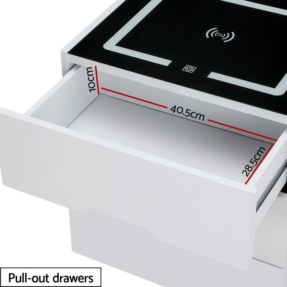 Smart Bedside Table 3 Drawers with Wireless Charging Ports