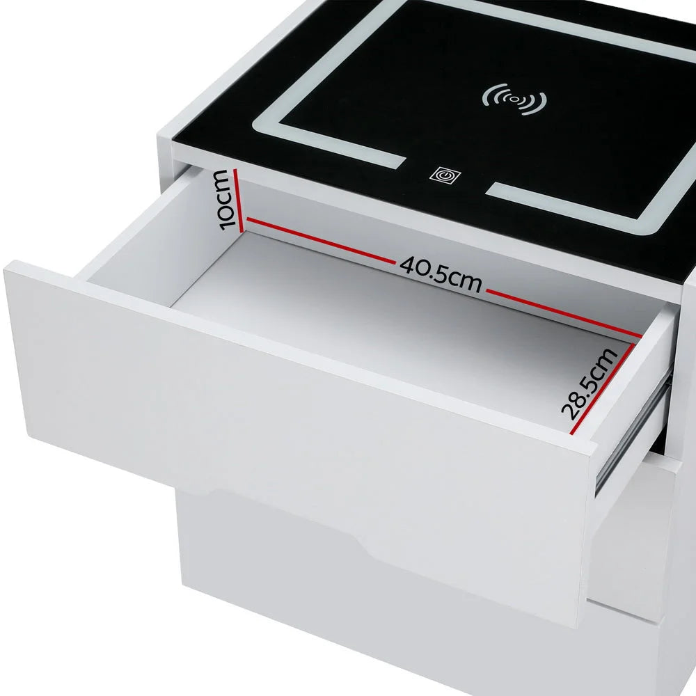 Smart Bedside Table 3 Drawers with Wireless Charging Ports