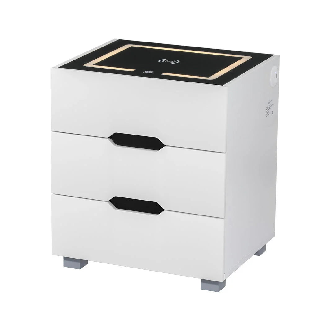 Smart Bedside Table 3 Drawers with Wireless Charging Ports