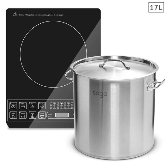 Smart Induction Cooktop Set Premium with 17L Stainless Steel Stockpot & 28cm Stock Pot