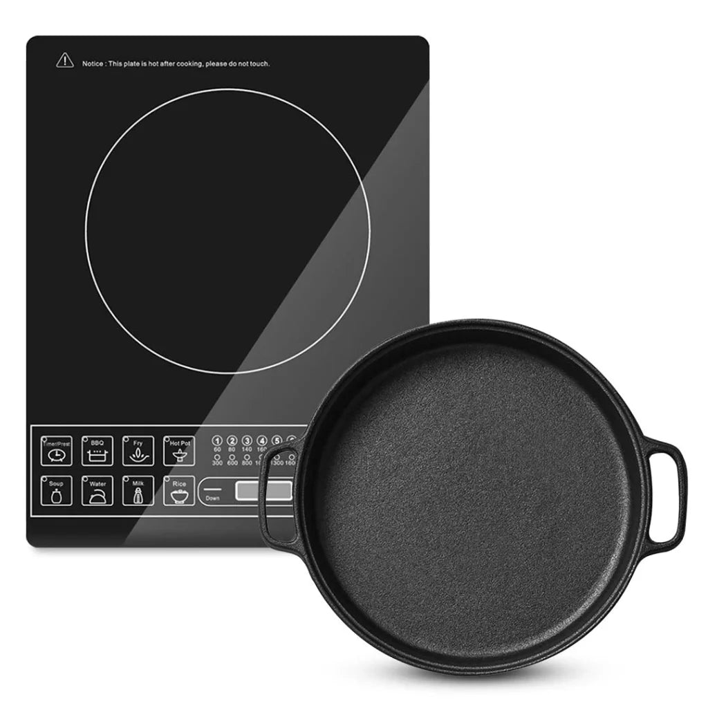 Smart Induction Cooktop Set Premium with 30cm Cast Iron Frying Pan Skillet