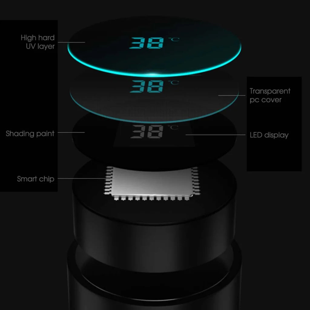 Smart LCD Thermometer Bottle Premium 500ML Stainless Steel Vacuum Flask - Red