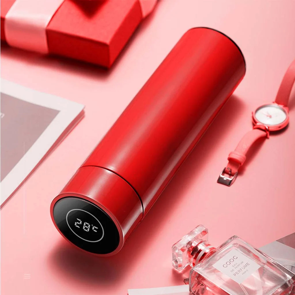 Smart LCD Thermometer Bottle Premium 500ML Stainless Steel Vacuum Flask - Red