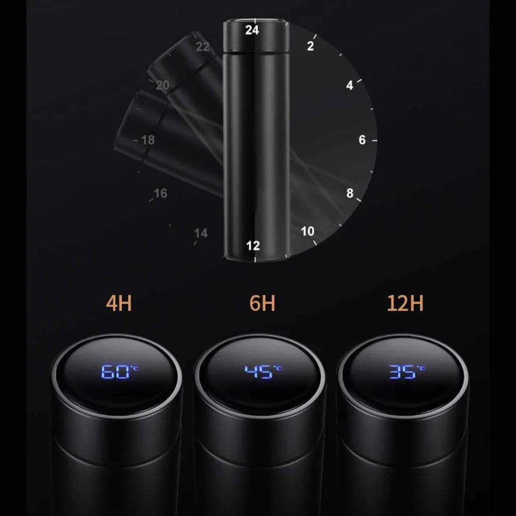 Smart LCD Thermometer Bottle Premium 500ML Stainless Steel Vacuum Flask - Rose Gold