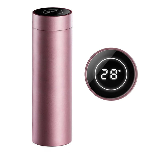 Smart LCD Thermometer Bottle Premium 500ML Stainless Steel Vacuum Flask - Rose Gold