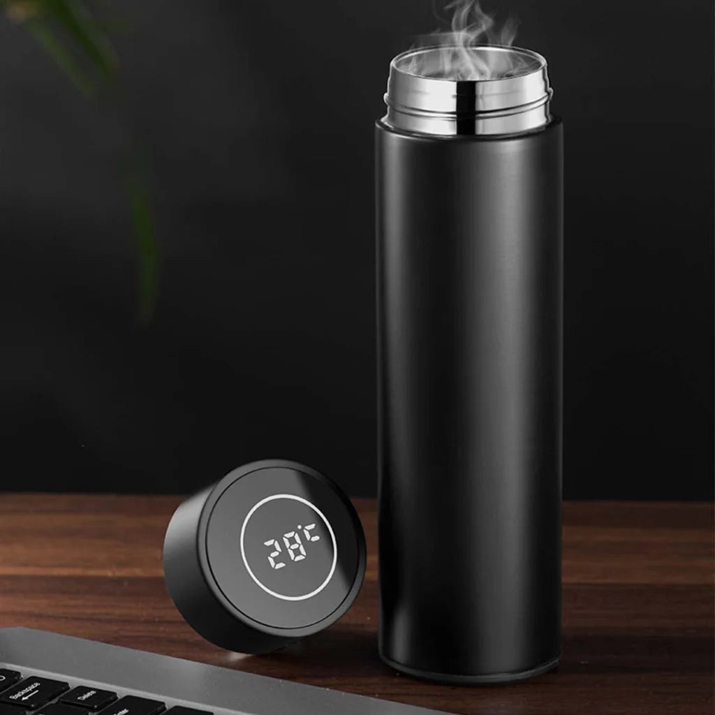 Smart LCD Thermometer Bottle Premium 500ML Stainless Steel Vacuum Flask - Rose Gold