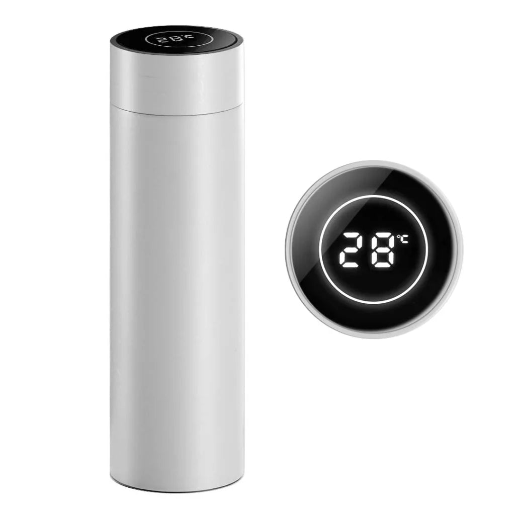 Smart LCD Thermometer Bottle Premium 500ML Stainless Steel Vacuum Flask - White