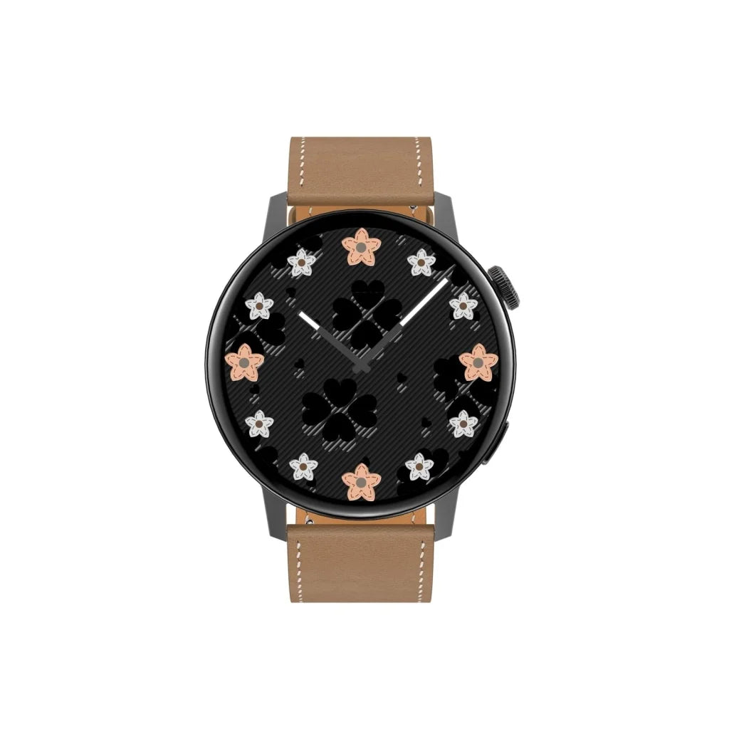 Smart Leather Watch With Colour Screen - Black - Fashion >