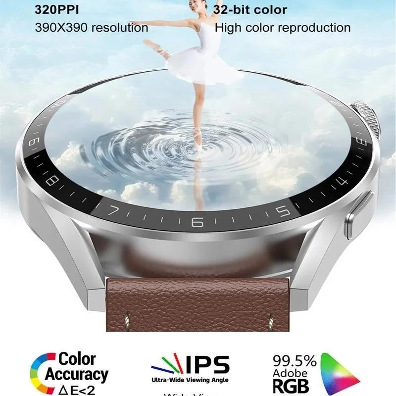 Smart Leather Watch With Colour Screen - Black - Fashion >
