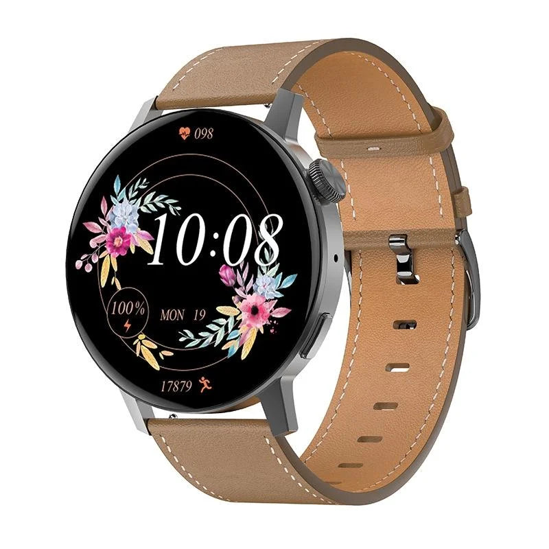 Smart Leather Watch With Colour Screen - Gold - Fashion >
