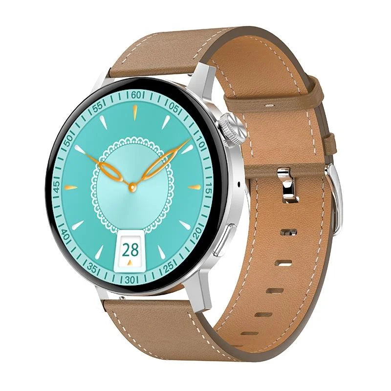 Smart Leather Watch With Colour Screen silver fashion mens