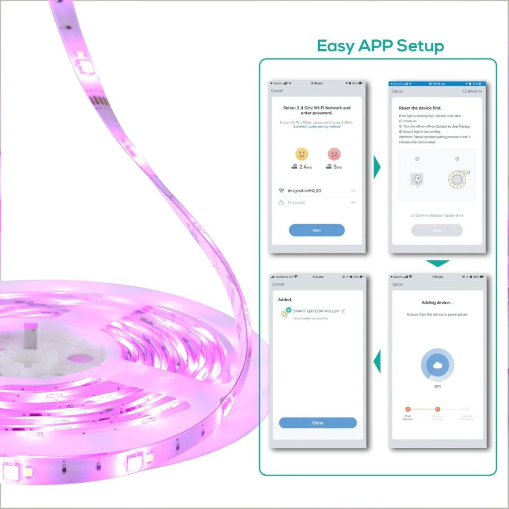 Smart LED Strip Lights 2M IP65 RGB & Warm White - Occasions
