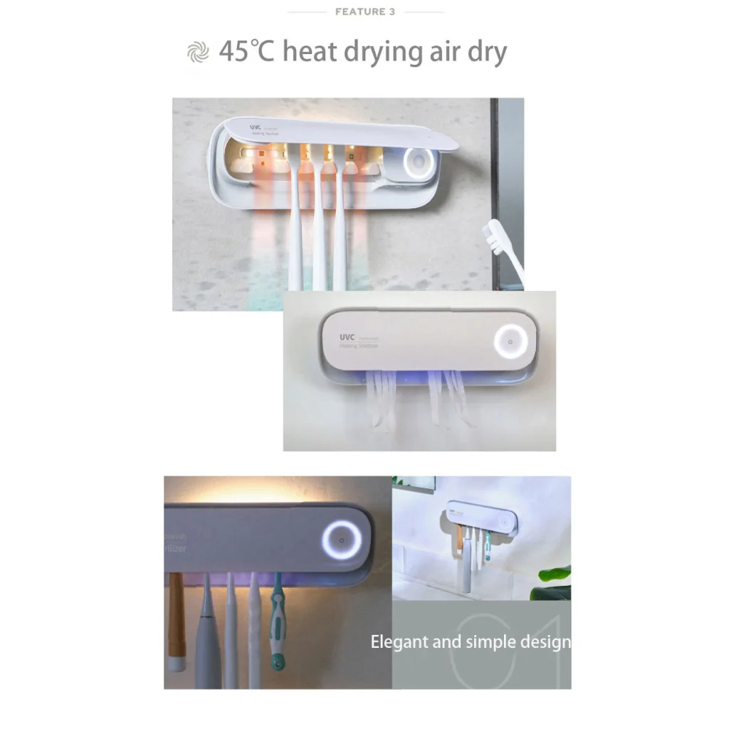 Smart UVC Toothbrush Sterilizer & Holder with Heat Drying