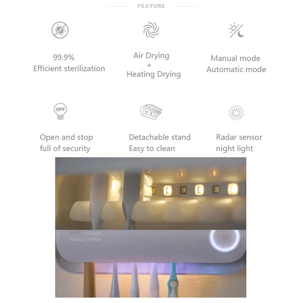 Smart UVC Toothbrush Sterilizer & Holder with Heat Drying