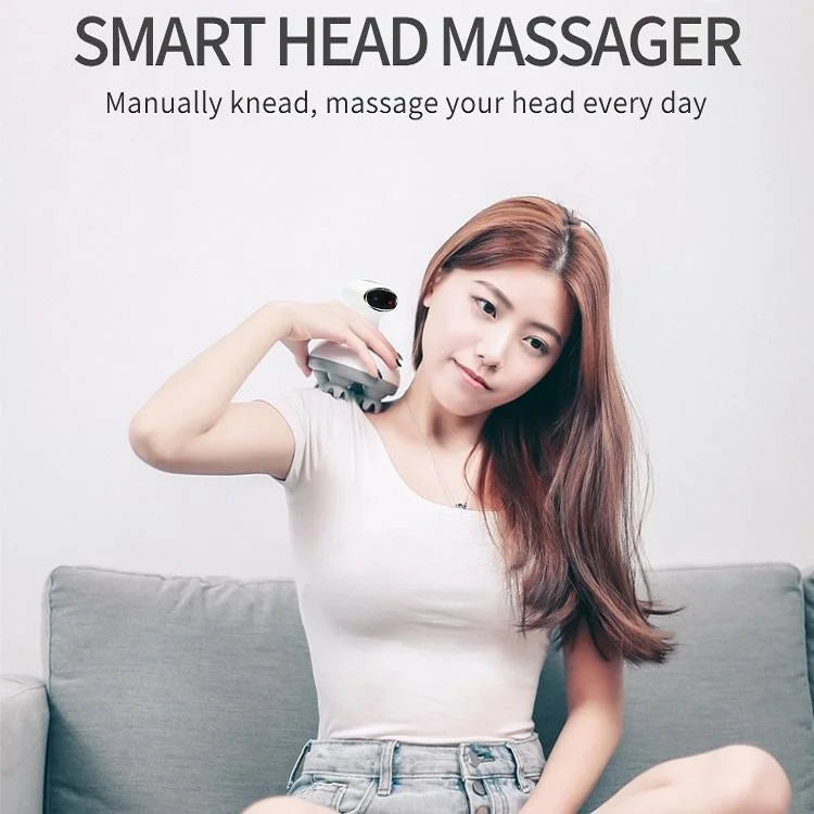 Smart Vibrating Kneading Head Massager English White