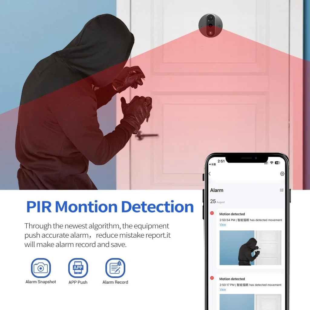 Smart Wifi Door Viewer With Wide-Angle Pir & Night Vision