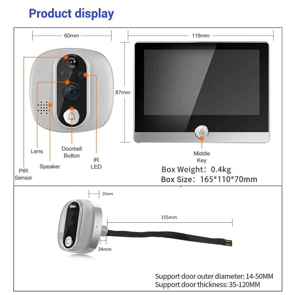 Smart Wifi Door Viewer With Wide-Angle Pir & Night Vision