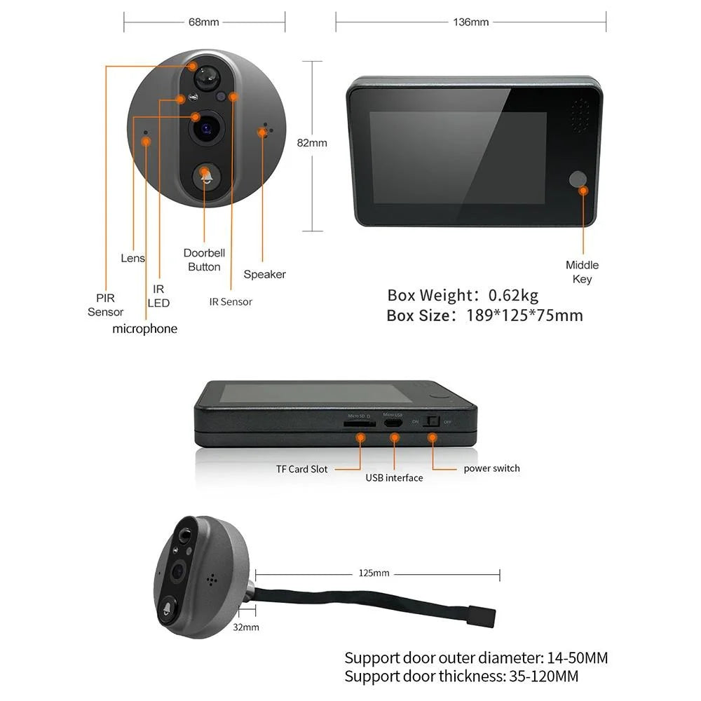 Smart Wifi Door Viewer With Wide-Angle Pir & Night Vision