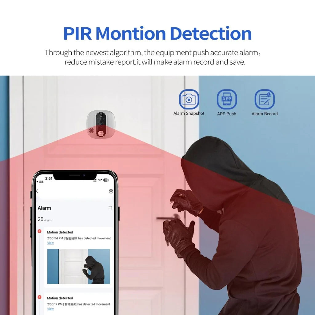 Smart Wifi Door Viewer With Wide-Angle Pir & Night Vision