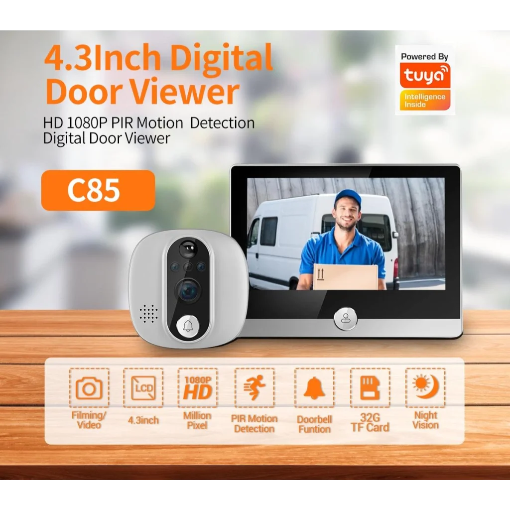 Smart Wifi Door Viewer With Wide-Angle Pir & Night Vision