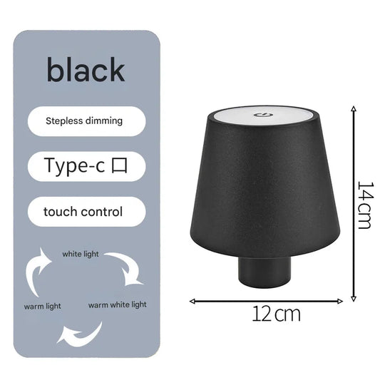 Smooth black Cordless LED Bottle Lamp - Rechargeable