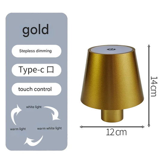 Smooth gold Cordless LED Bottle Lamp - Rechargeable