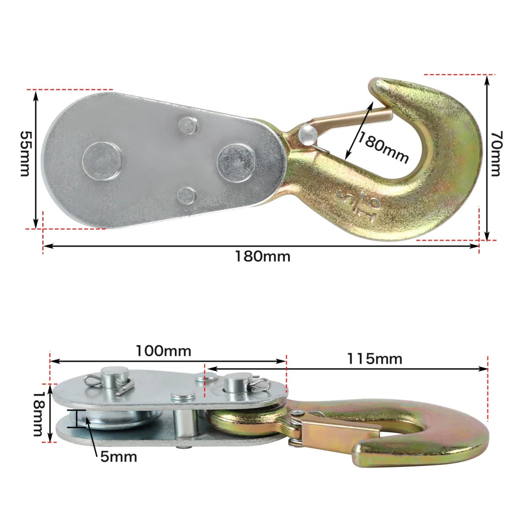 Snatch Block Pulley Hook 4Ton Wire Rope Hoist for 4WD ATV