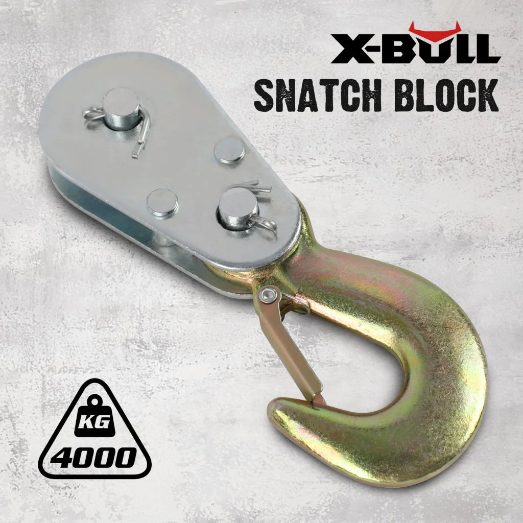 Snatch Block Pulley Hook 4Ton Wire Rope Hoist for 4WD ATV