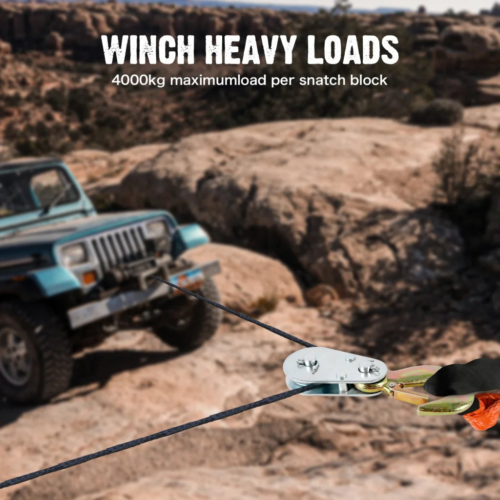 Snatch Block Pulley Hook 4Ton Wire Rope Hoist for 4WD ATV