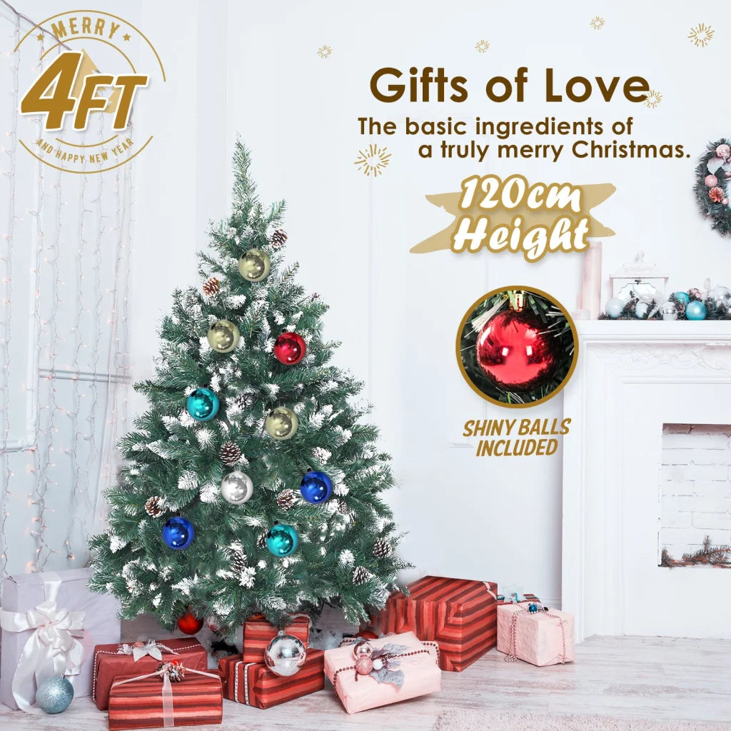 Snowy Christmas Tree Xmas Pine Cones 4Ft 120cm 390 tips