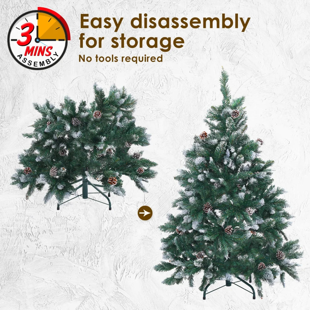Snowy Christmas Tree Xmas Pine Cones 4Ft 120cm 390 tips