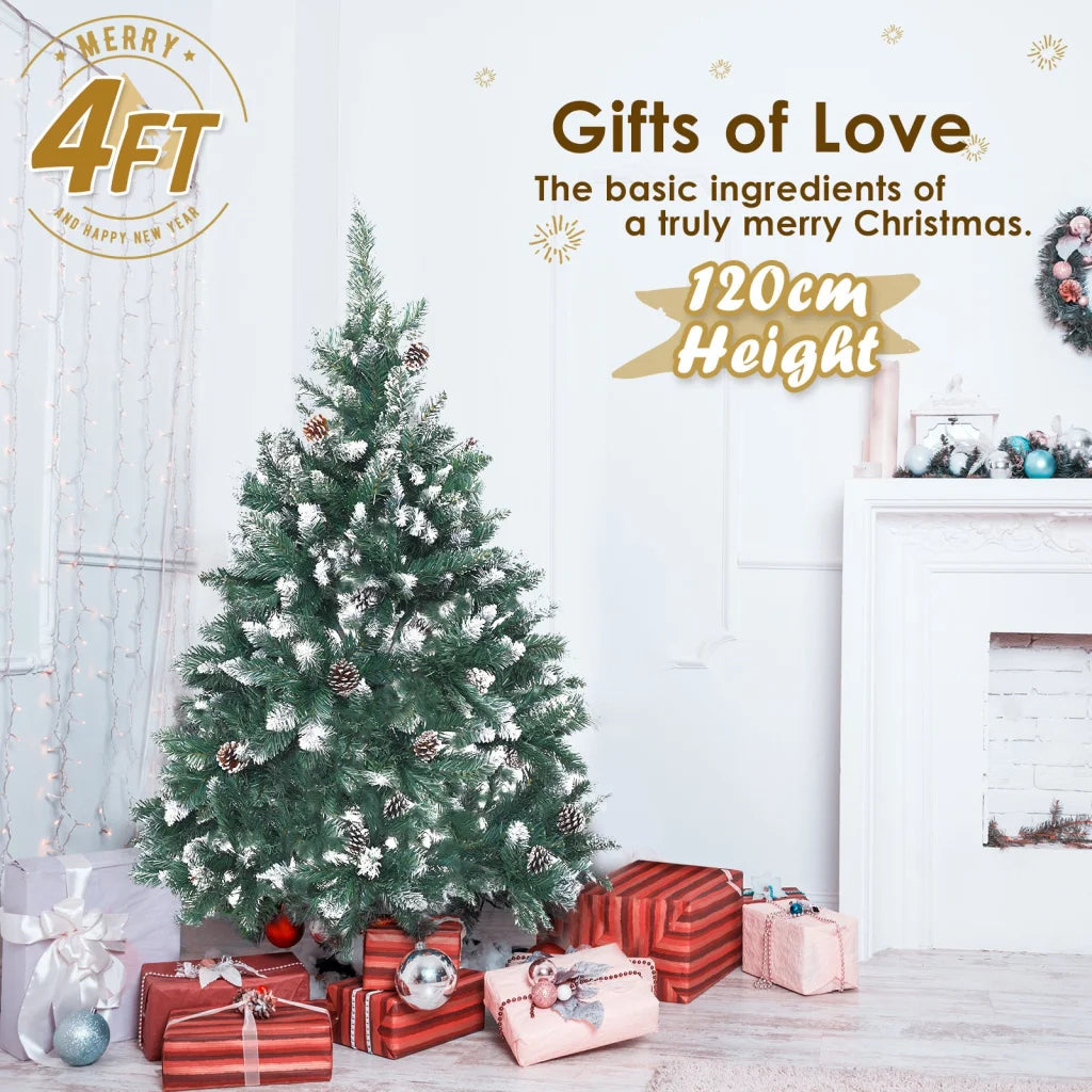 Snowy Christmas Tree Xmas Pine Cones 4Ft 120cm 390 tips