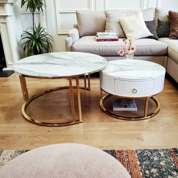 Snowy Mountain Faux Modern Marble Slate Nesting Coffee Table