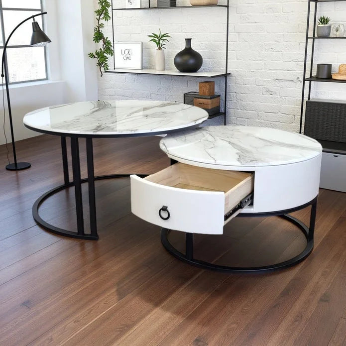 Snowy Mountain Faux Modern Marble Slate Nesting Coffee