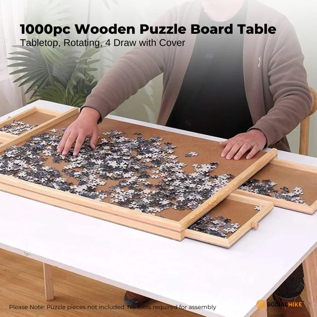 Puzzle Board Drawer With Cover Wooden Rotating Social Hike 1000PCS