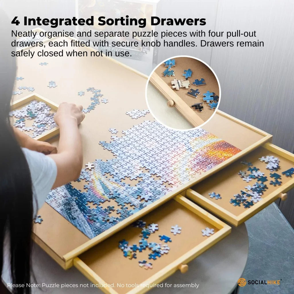 Jigsaw puzzle board with cover fabric and edge stitching
