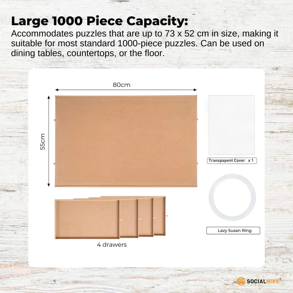 Social Hike 1000PCS Puzzle Board Cover Wooden Rotating Tabletop