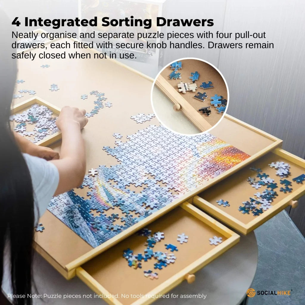 1500pcs Puzzle Board 4 Drawer Cover Wooden Rotating Tabletop Social Hike