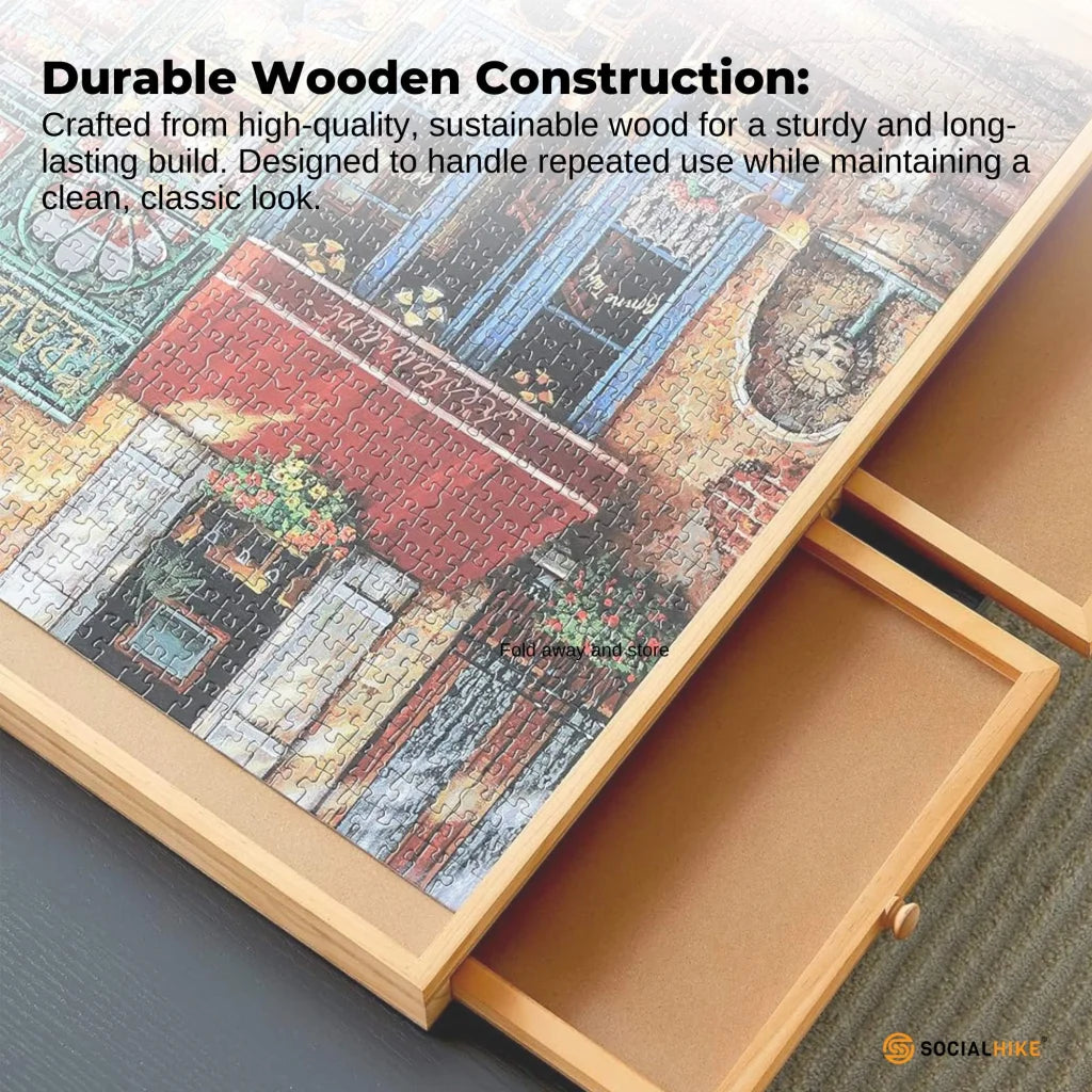 Hike 1500pcs Puzzle Board 4 Drawer Cover Wooden Rotating Tabletop Social
