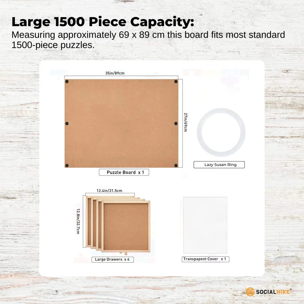 Social Hike 1500pcs Puzzle Board 4 Drawer Cover Wooden